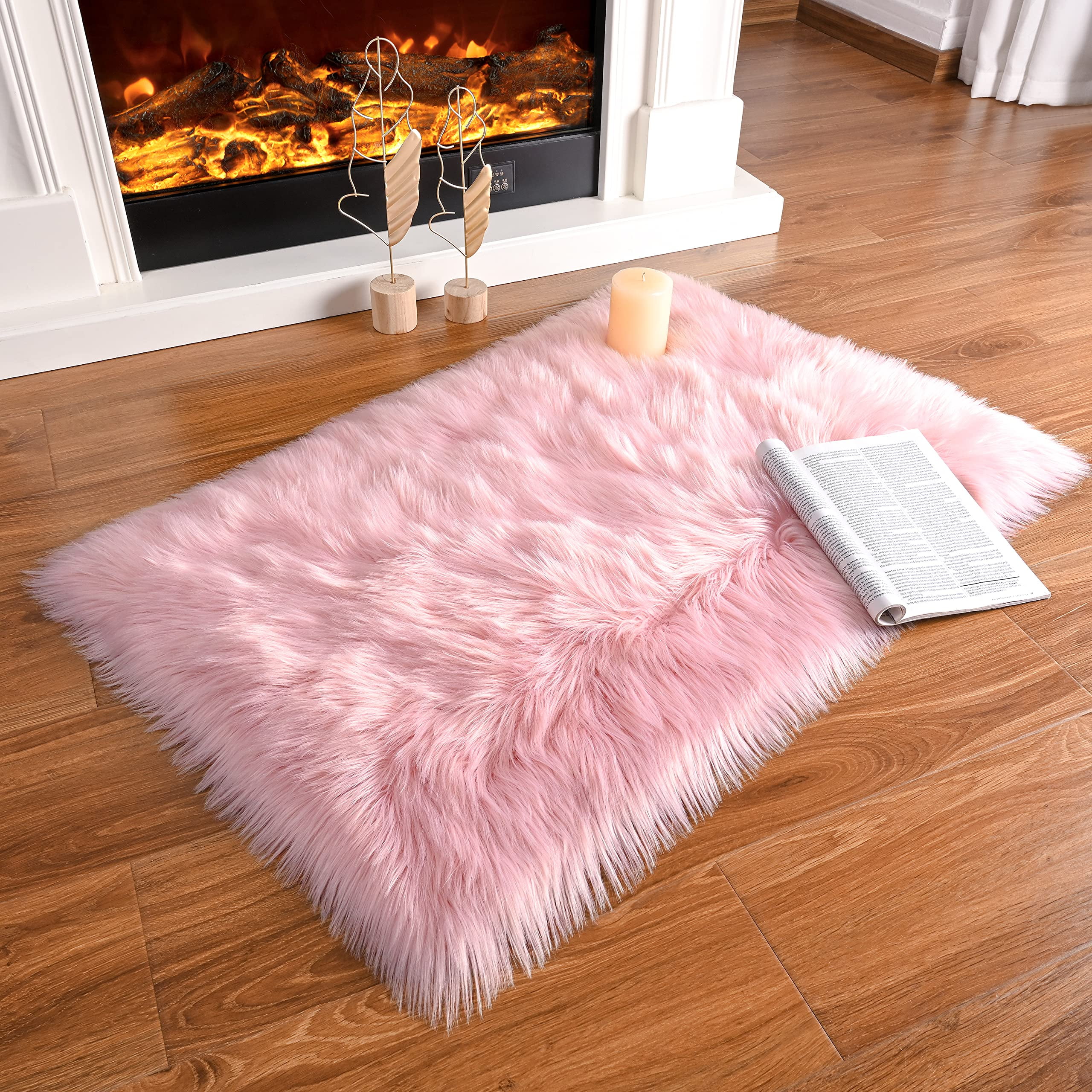 Luxurious Faux Sheepskin Fur Rug 2x3 Ft Rectangle Fuzzy Rug with Rug