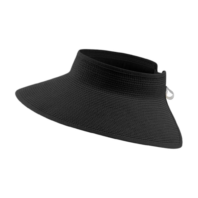 Visera de paja de ala ancha para mujer - Sombrero de playa plegable con agujero para coleta, UPF 80+, para actividades al aire libre