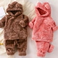 thumbnail image 4 of Otqutp Toddler Sleepwear Set Kids Baby Girls Boys Winter Warm Hooded Bear Ear Sweatshirt Tops and Pants with Pocket 2Pcs Fall Tracksuit Outfits Pajamas (Purple-1,12-18 Months), 4 of 5