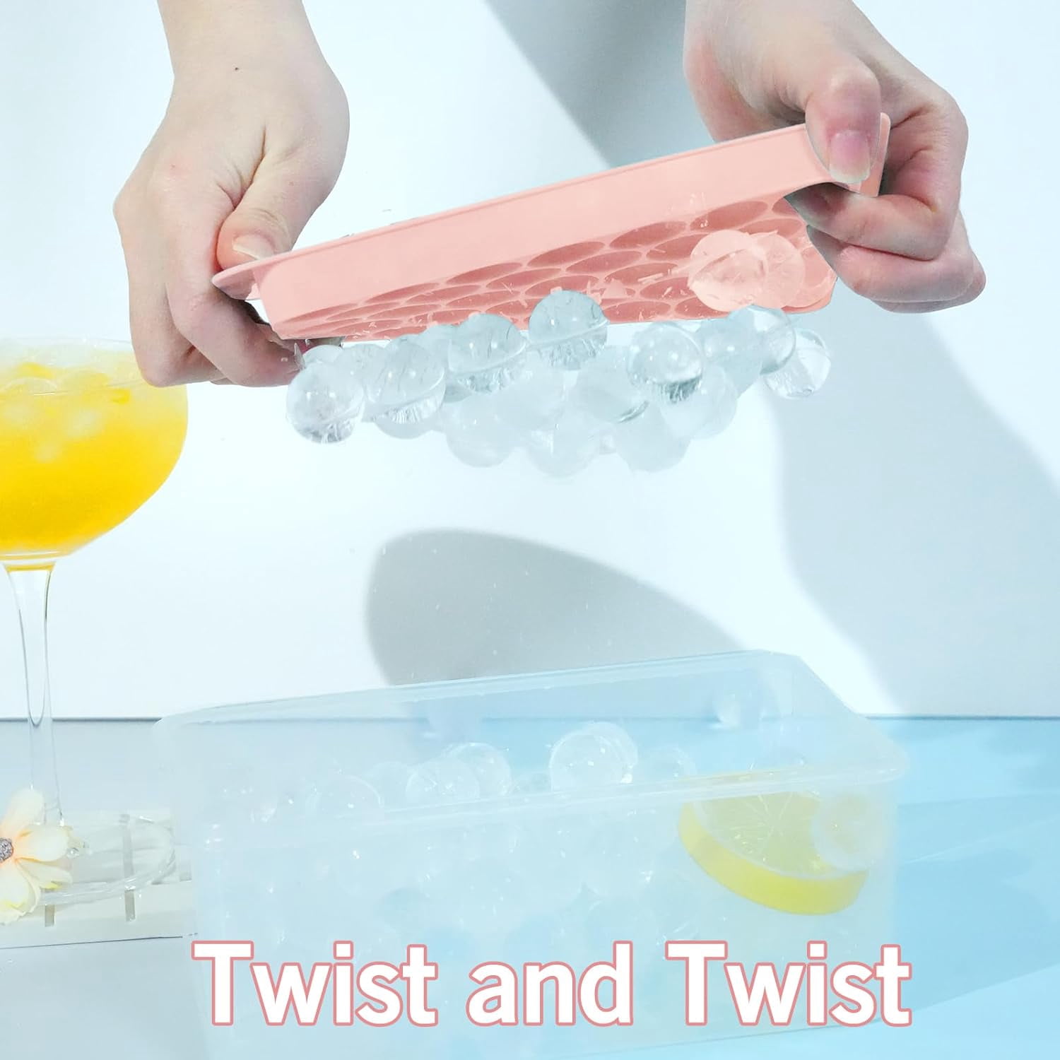 Round Ice Cube Tray with Lid & Bin Ice Ball Maker Mold for Freezer with Container Mini Circle Ice Cube Tray Making 66PCS Sphere Chilling Cocktail Whiskey Tea Coffee (2 Trays 1 Ice Bucket & Scoop)