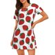 thumbnail image 1 of Balery Hand Drawn Strawberry Camisón de manga corta con cuello redondo para mujer, cómodo y elegante., 1 of 6