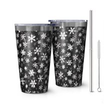 16oz Tumblers Black Christmas Snowflake Pattern Stainless Steel Vacuum Insulated Double Wall Travel Tumbler Cups Mug with Lid and Straw,Cleaning Brush for Coffee,Tea