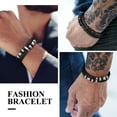 thumbnail image 6 of Bestyle Men Black Bracelets Double-Row Braided Leather Bracelet Stainless Steel Wristband Bangle Gift for Dad Son Bother Boyfriend 8.3", 6 of 9