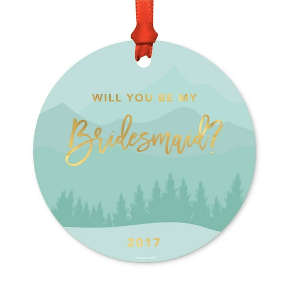 Metal Christmas Ornament, Will You Be My Bridesmaid?, Winter Wonderland Forest, Includes Ribbon and Gift Bag