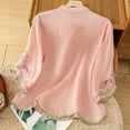 thumbnail image 4 of Viluyesy Round Neck Button T-Shirt for Womens Embroidery 3/4 Sleeves Shirt Tops Cardigan Button Cotton Loose Blouse Pink Size M, 4 of 4