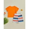 thumbnail image 5 of Musuos Little Boys 2 Piece Outfits 18 24M 3 4 5 6Y Letter Print Short Sleeve T-Shirt and Elastic Striped Shorts Set Summer Clothes for Toddler, 5 of 10