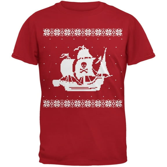 Old Glory Mens Big Pirate Ship Ugly Christmas Sweater Short Sleeve T Shirt