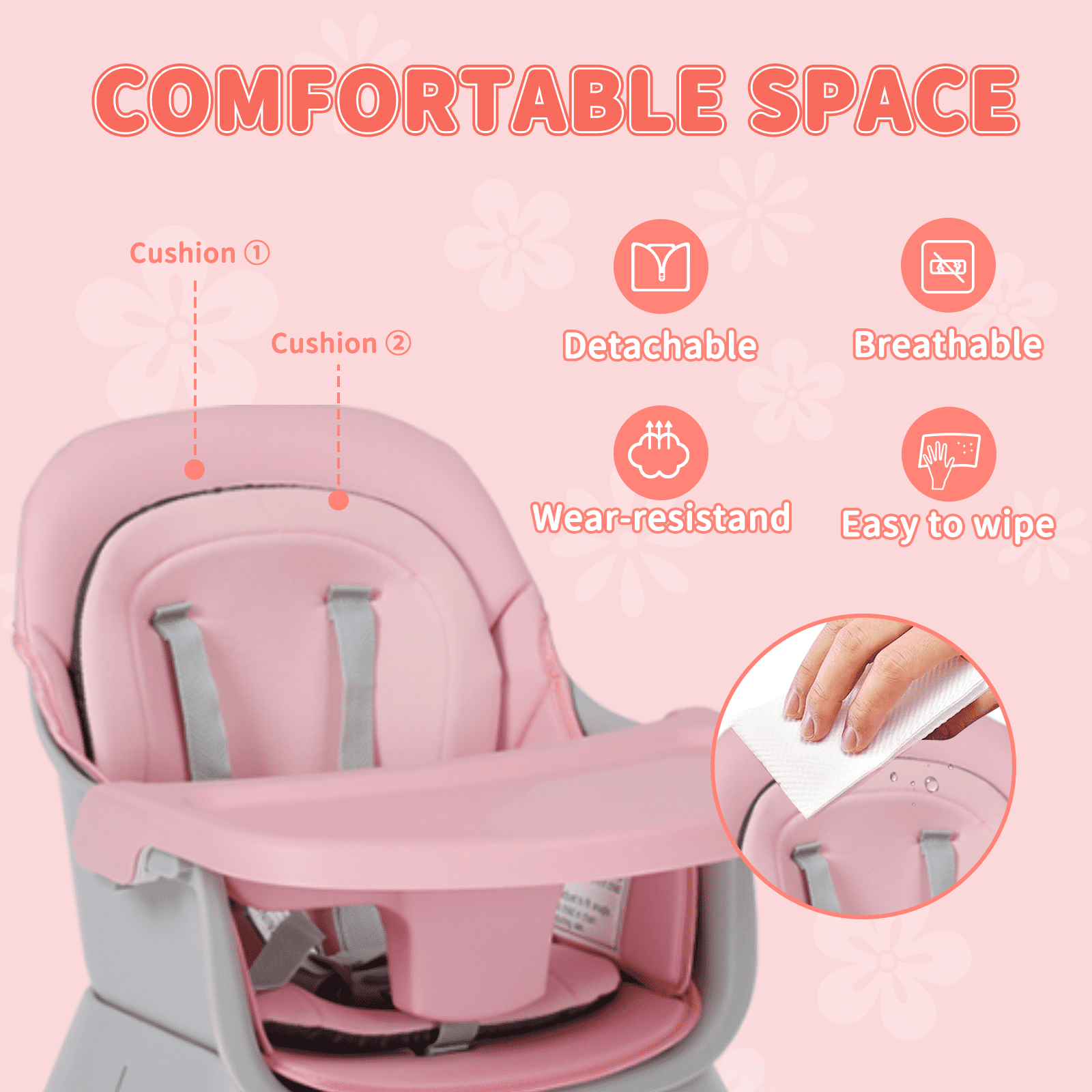 LINLUX 8 in 1 Convertible High Chair for Babies, Feeding Booster Seat for Toddlers, Pink