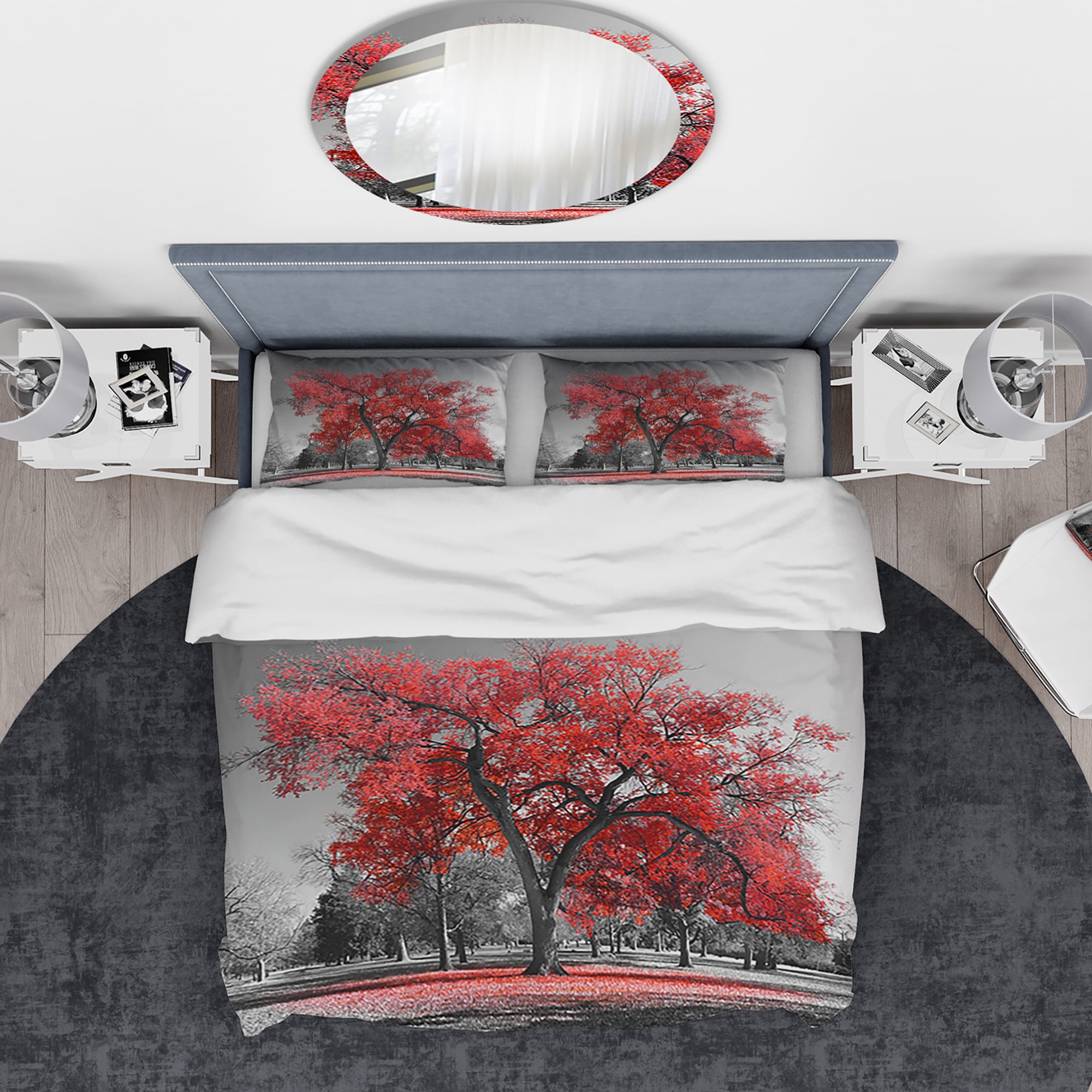 Designart 'Big Red Tree on Foggy Day' Traditional Duvet Cover Set