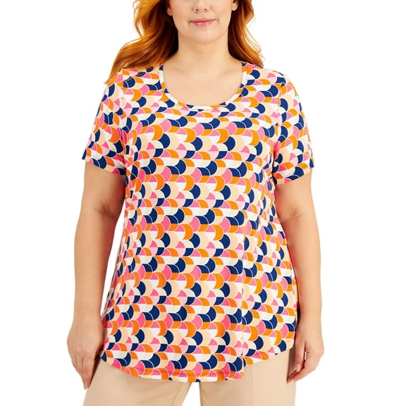 JM Collection Plus Size Geometric Print Tunic Orange Glaze Combo 3X