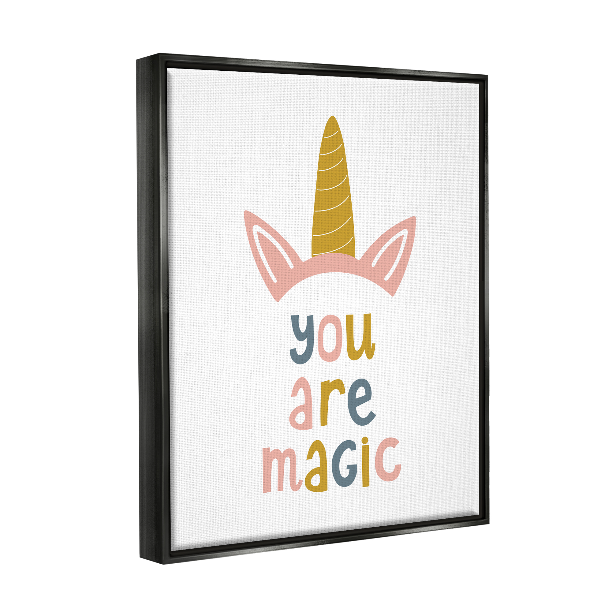 Stupell Industries You Are Magic Unicorn Horn Fairy Tales & Fantasy Painting Black Floater Framed Canvas Art Print Wall Art, 25 x 31