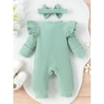 thumbnail image 3 of SUNSIOM Baby Girl 2 Piece Outfits, Round Neck Long Sleeve Ruffled Ribbed Romper + 3D Bow Headband Infant Newborn Set for Spring Fall, 3 of 6