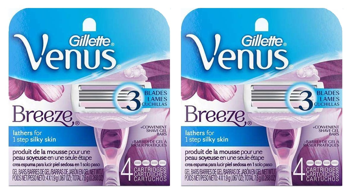 Gillette Venus Breeze Refill Razor Blade Cartridges, 8 Count (2 Packs of 4 Ct) + Facial Hair Remover Spring