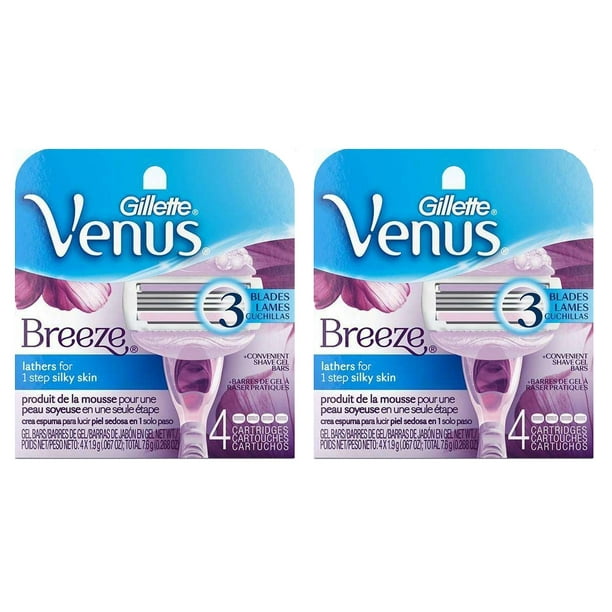 Gillette Venus Breeze Recharge de cartouches de lames de rasoir, 8 pièces (2 paquets de 4 ct)