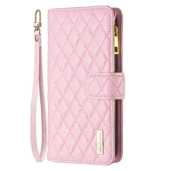 Dteck for iPhone 13 Wallet Case with Card Holder, Sturdy PU Leather Case for Women Men Magnetic Flip Zipper Wristlet Strap Kickstand Phone Case for iPhone 13,Pink