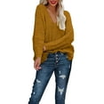 thumbnail image 3 of ManxiVoo Women's Lightweight V Neck Off Shoulder Pullover Sweater Loose Knit Long Sleeve Top for Autumn Casual Wear XL Size Orange, 3 of 9