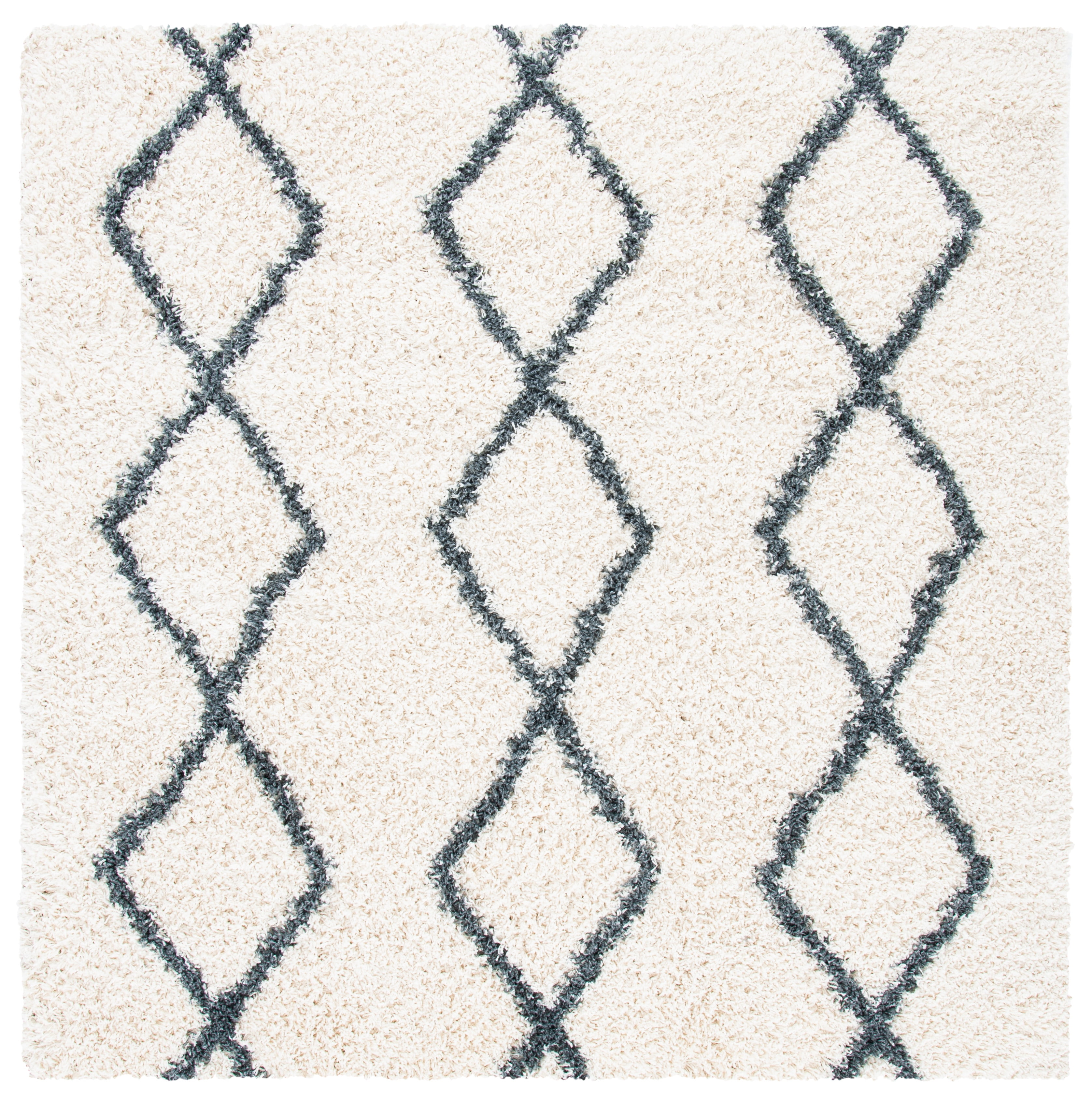 SAFAVIEH Venus Nanda Geometric Shag Area Rug, Ivory/Dark Grey, 6'7" x 6'7" Square