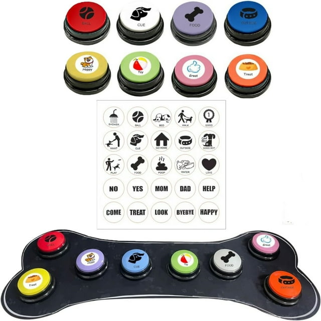Pet Interaction Button Toy Set of 8, Dog Buttons Talk Updated 6/8 Pack Dog Communication Buttons Recordable Talking Training Buttons for Dogs 30 Seconds Voice Dog Speaking Buttons with Dog Brush Set