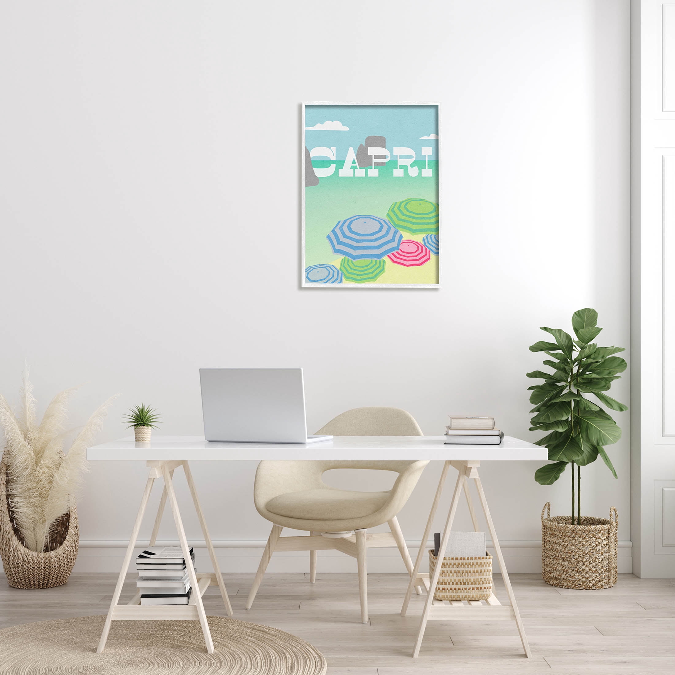 Stupell Industries Capri Beach Shore Umbrellas Graphic Art White Framed Art Print Wall Art, Design by Lil' Rue