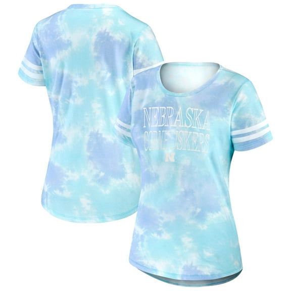 Women-s Light Blue Nebraska Huskers Cloud-Dye Scoop-Neck T-Shirt