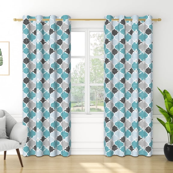 RisChhery Teal Grey Moroccan Geometric Blackout Curtains,2 Panels,42x63 inch,Thermal Insulated Grommet Drapes
