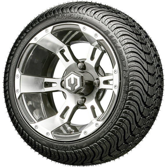 Golf Cart Wheels and Tires Combo - 12" MODZ Ambush Black Machined - Set of 4