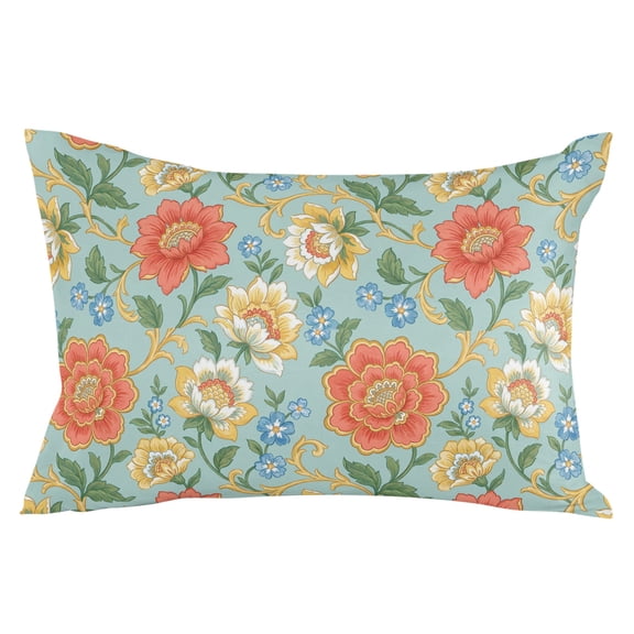 Turquoise Flowers Throw Pillow Cover 20 x 36 Inch Decorative Pillow Cover Country Vintage Chic Flowers Vines Lumbar Pillowcase Seasonal Rectangle Cushion Case for Couch Sofa Bed Living Room
