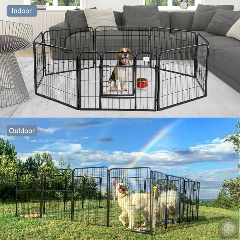 Dog Pen Extra Large Indoor Outdoor Dog Fence Playpen Heavy Duty 8 Panels 24  Inches Exercise Pen Dog Crate Cage Kennel Black - Walmart.com