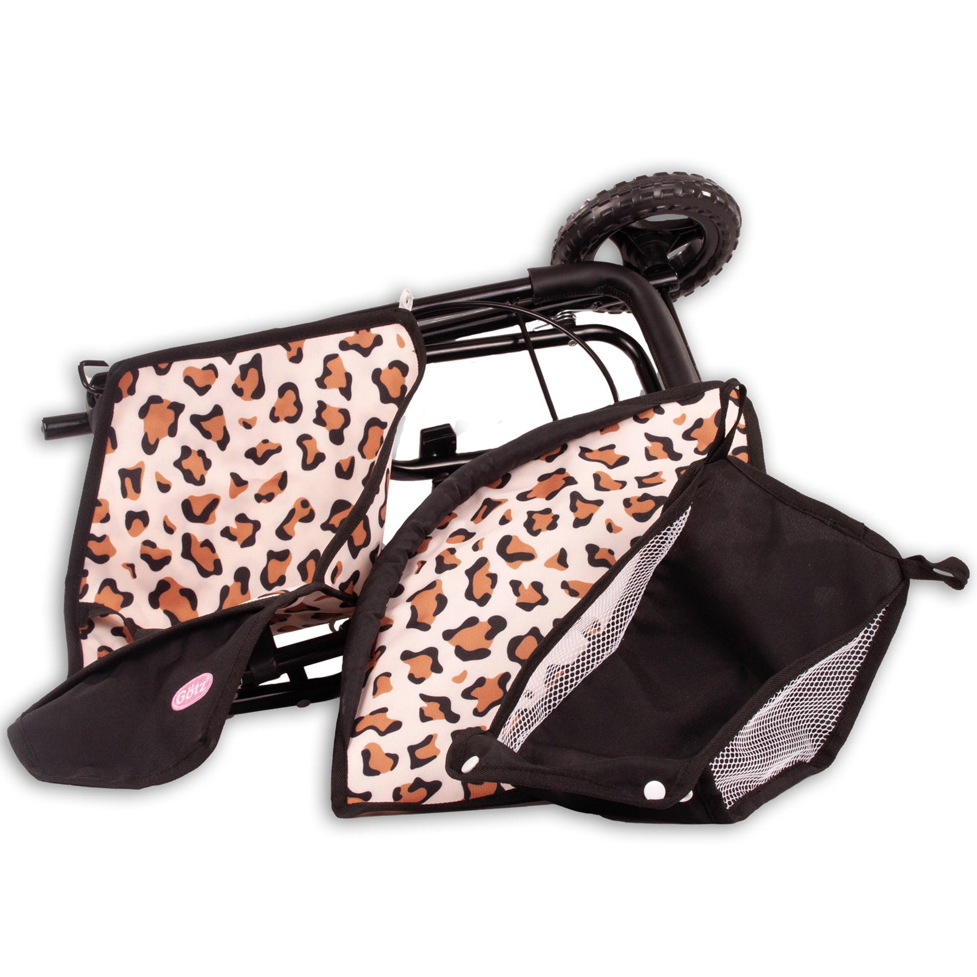 Gotz: 3‑Wheel Doll Buggy - Little Tiger - Animal Print, Foldable Toy Stroller, Push Jogger, Adjustable Sunshade, Storage, Dolls Up to 19.5", Kids 3+
