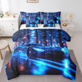 thumbnail image 1 of YST Speed Race 7-Piece Comforter Set, Racing Theme, Neon Black Blue, Kids Boys Teens, All Season, 1 of 4