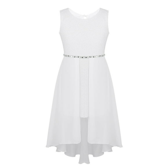 inhzoy Kids Big Girls Flower Girls Dress Chiffon Rhinestone Bridesmaid Wedding Birthday Party Gowns,Sizes 4-16 White 12