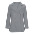 thumbnail image 6 of YueHuiYing Women's Fashionable And Casual Mid Length Double Breasted Suit With Shoulder Pads Long Sleeved Slim Cardigan Lapel Suit Jacket, 6 of 7
