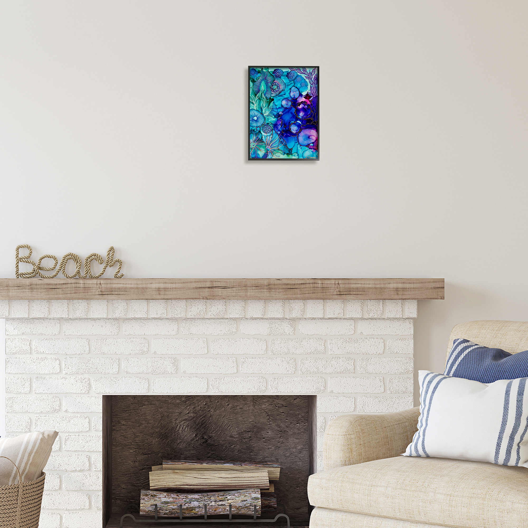 Stupell Industries Blue Modern Sea Life Abstract Painting Black Framed Art Print Wall Art, 11 x 14