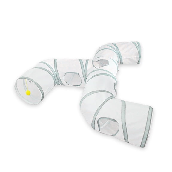 Gray Faucet Shaped Pet Tunnel Toy Collapsible Play Channel with Interactive Design for Cats Chinchillas and Ferrets Foldable Indoor Activity Exercise Tube Center Gear - White