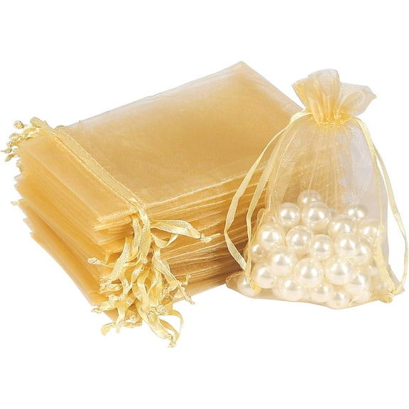 Wiomeask 100 Pack 4x6 Inch Yellow Mesh Drawstring Gift Bags for Jewelry, Candy, Wedding Favors, Christmas