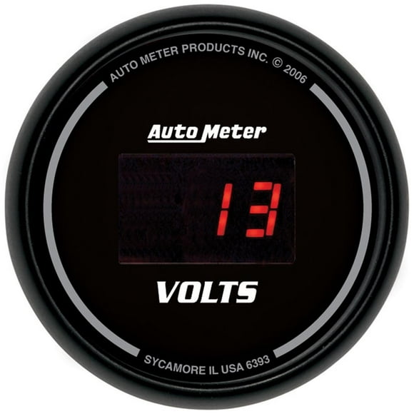 AutoMeter Gauge Voltmeter 6393 Sport-Comp; 2-1/16 Inch; Electric; Digital; 8-18 Volts; Black Face/Black Bezel/Red Numbers; Includes 4 Foot Tubing or Wiring