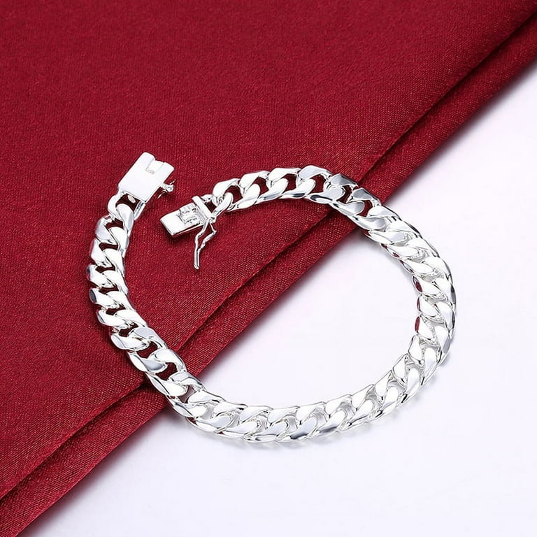 2019 New Fashion Stainless Steel Chain Bracelets Men Flat Curb