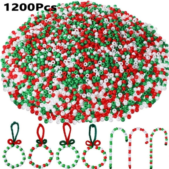 Pony Beads Bulk - 1200 Pcs, GIXUSIL Bracelet Beads for Jewelry Making, Xmas Holiday Tree Decorations Kit, Plastic Hair Beads for DIY Crafts Braids for Girls (Christmas Color)