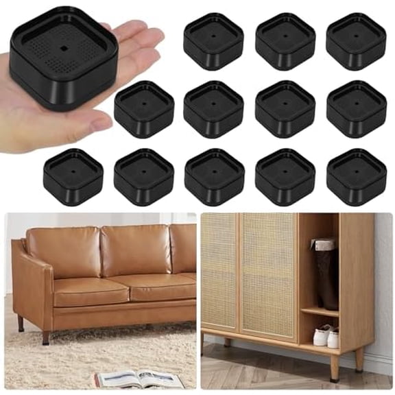 12 Pack Furniture Risers Adjustable Bed Risers 1 Inch Heavy Duty for Couch Desk Leg Chair Sofa Cabinet Bed Leg Risers,Square Stackable Bed Risers Lift Height 1, 2 or 3 Inch, Black