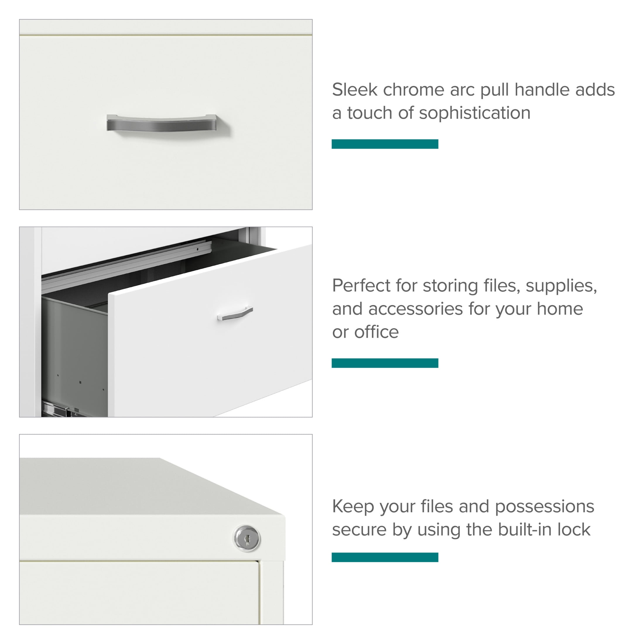 Space Solutions 30" Wide 3 Drawer Lateral File Cabinet for Home or Office, Fits Letter and Legal Paper Sizes, White
