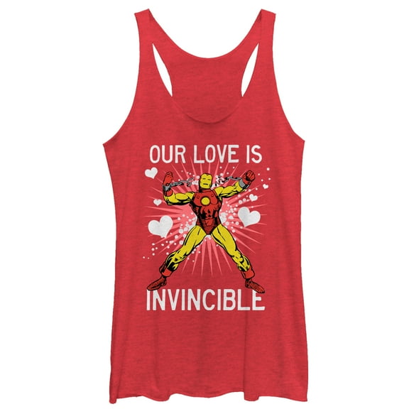 Women's Marvel Valentine Iron Man Invincible Love  Racerback Tank Top Red Heather Large