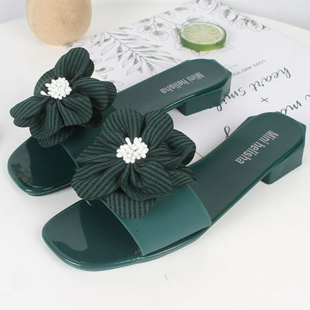 

Slippers For Women Women Beach Summer Elegant Heel Square Slipper Sandals Foral Stripe Flower Shoes Womens Slippers