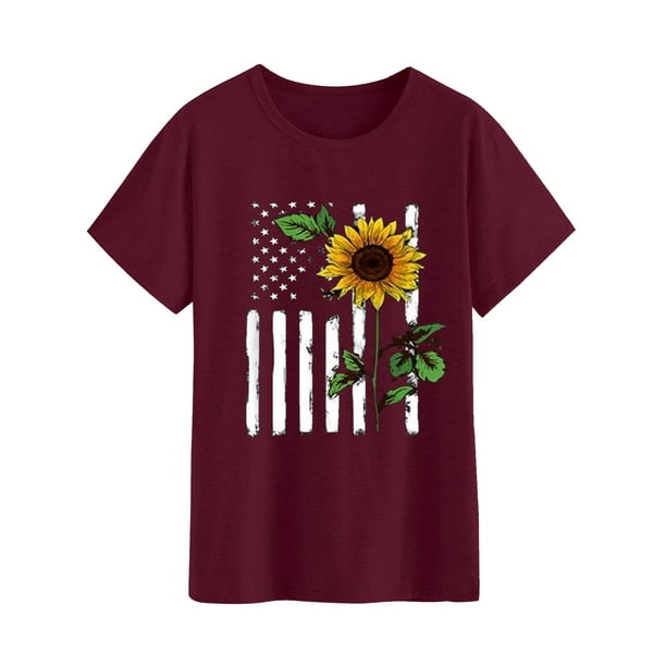 Flag Sunflower Print Short Sleeve T-Shirt