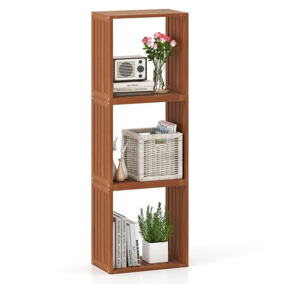Costway 1 PCS 3 Cube Storage Organizers Stackable Bookcase Shelves for Small Spaces Teak