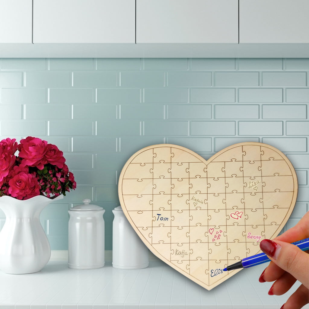 Personalised Wedding Guest Book Jigsaw Puzzle Wooden Alternative Heart Shape 