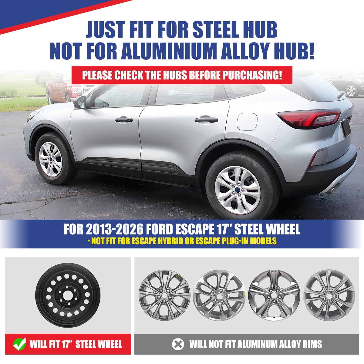 4PCS 17 inch Hubcaps for 2020-2026 Ford Escape,Bolt-on Installation with Factory Lug Nuts,Black Matte