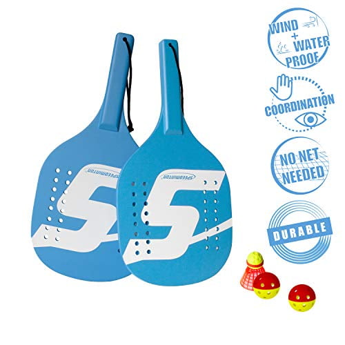 Speedminton SM01-PADDLE-12 Pagaie de Plage Légère en Bois 2 Joueurs avec Balles et Birdie, Bleu