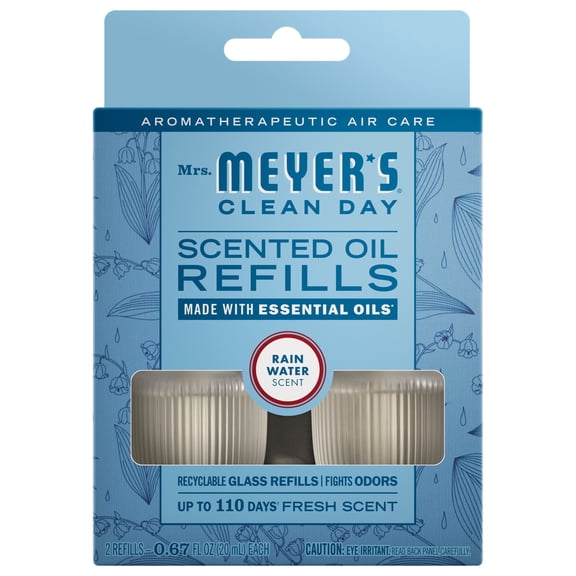 Mrs. Meyer's Clean Day Premium Scented Oil Plug-In Diffuser, Air Freshener Refills - Rain Water- 0 .67 fl oz, 2 pack