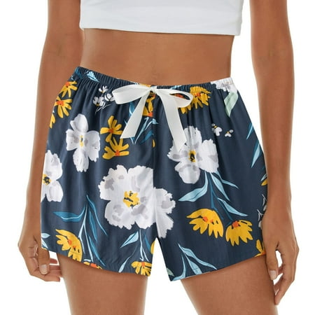 

YUEHAO pants for women Womens Pajama Shorts Soft Sleep Shorts Lightweight Printed Bow Elastic Waist Lounge Pj Bottoms Women s Casual Pants Blue