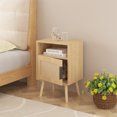 thumbnail image 6 of Small Nightstand for Small Spaces, 22.83 H Rattan Nightstand with Door and Open Shelf, Oak Side Table with Solid Wood Legs, Accent Bedside End Table for Bedroom, Dorm, Nightstand for Small Bedroom, 6 of 12